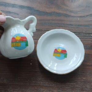 Charming White Ceramic Pitcher and Bowl Set